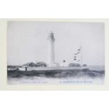 A collection of postcards mainly being lighthouse related and mounted with typed annotations to