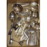 A box of silver plated cutlery, mostly in the Old English pattern