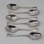 A set of six Georgian silver tablespoons, in the Hanoverian pattern, marks rubbed, 7.6oz troy