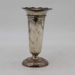 A George V weighted silver vase of trumpet shape having a flaring shaped rim, Birmingham 1916,