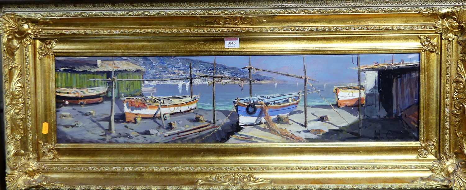 Andrea Savino - Italian coastal scene, oil on canvas, signed lower right, 20 x 80cm