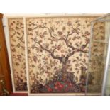 A large pair of probably Japanese early 20th century framed linen fabric panels, each painted with