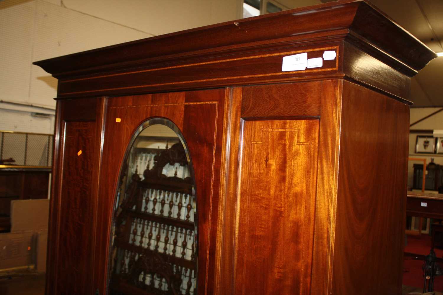 An Edwardian mahogany and satinwood inlaid two piece bedroom suite comprising single mirror door - Image 2 of 6