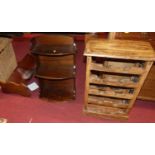 Occasional furniture to include; hardwood wine rack, oak book trough, mahogany wall bracket, three