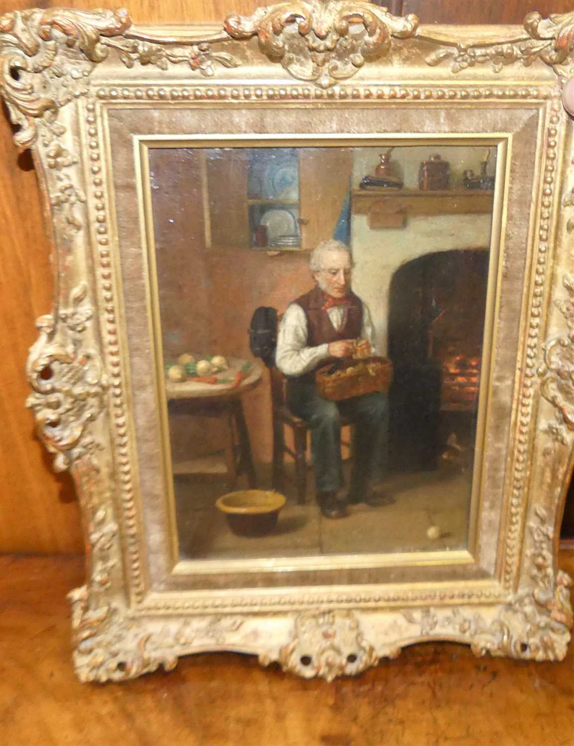 Late 19th century English school - Preparing dinner, oil on panel, indistinctly signed and dated