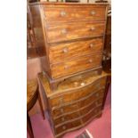 A figured walnut serpentine front chest of four long drawers, width 78cm, and a 19th century