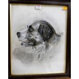 H Richardson - Dog study, sepia watercolour heightened with white, signed and dated 1913 lower
