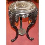 An early 20th century Japanese ebonised jardiniere stand (with damages), height 75cm