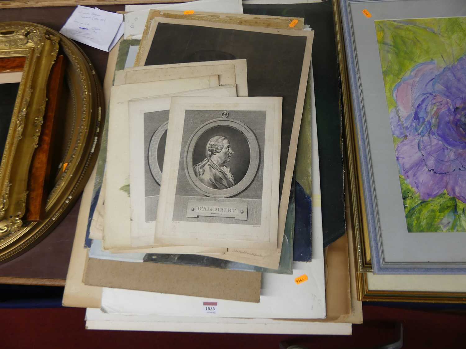 A collection of unframed pictures and prints to include portrait studies in oil, assorted engravings - Image 2 of 5