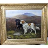 T Cassell - Dogs in a Highland landscape, oil on canvas, signed lower left, 50 x 60cm