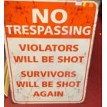 A printed tin sign No Trespassing, 70 x 50cm