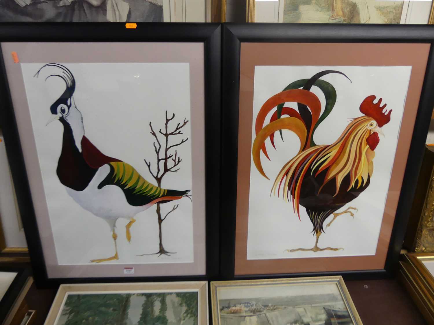 Caroline Jackson - Pair; Cockerel and Turkey, gouache, 59 x 41cm; Kathleen Hirst - The mustard - Image 9 of 11