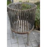 A painted steel cylindrical freestanding brazier, height 87cm, dia. 51cm