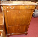 A 19th century French mahogany secretaire d'abbatant, having single upper drawer, fall front