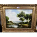 Arnold (XX) - Extensive river landscape, oil on panel, signed lower left, 29 x 39cm
