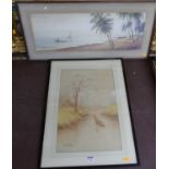 S Tosuki - Lone boatman, watercolour, signed lower left, 48 x 31.5cm; and one other (2)