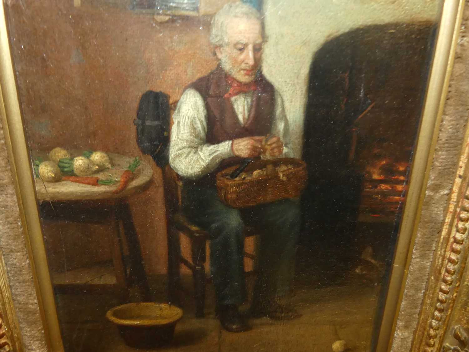 Late 19th century English school - Preparing dinner, oil on panel, indistinctly signed and dated - Image 4 of 5