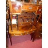 An early 20th century mahogany bowfront kneehole three drawer side table, width 82.5cm, and a