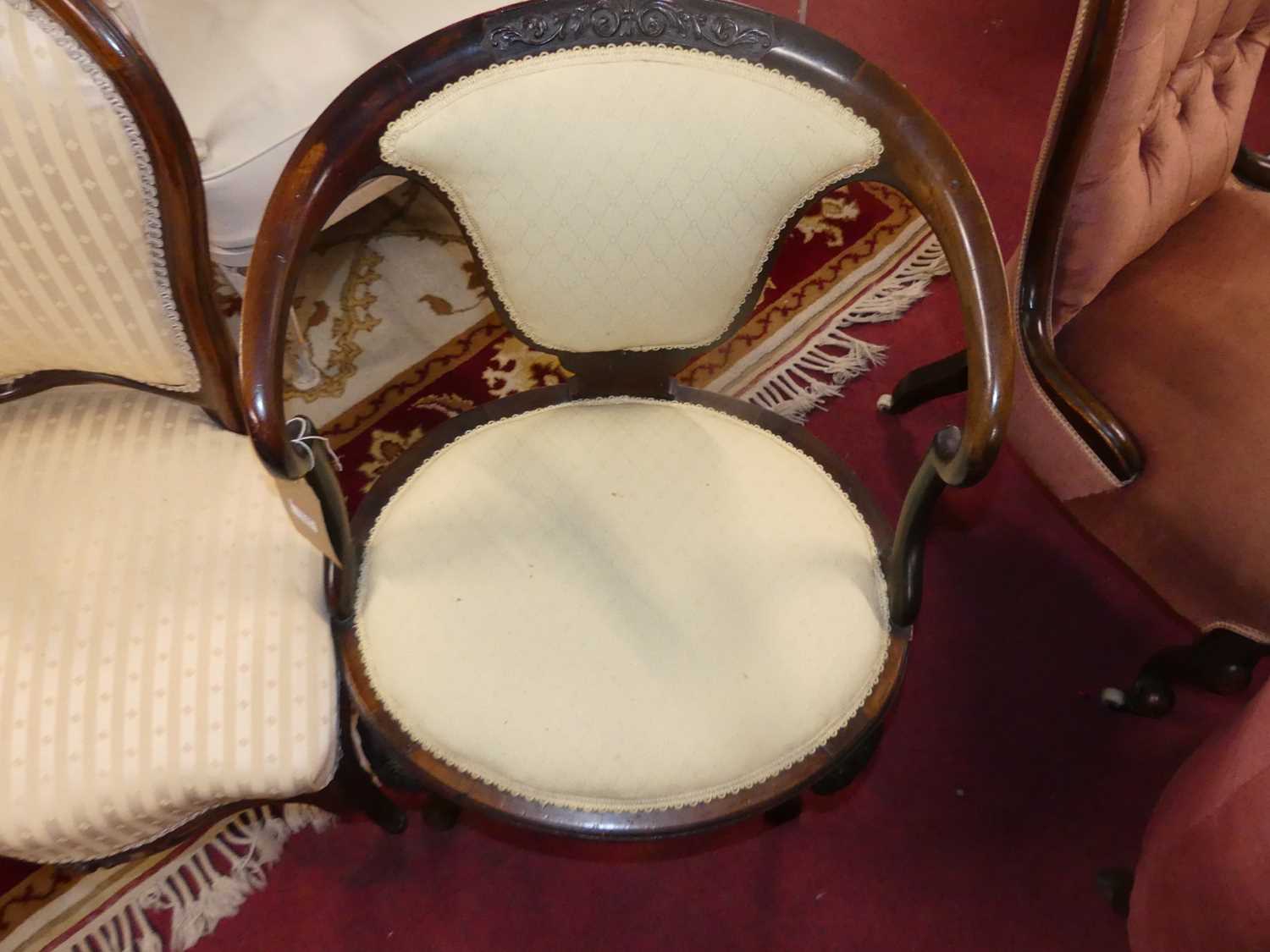 A pair of late 19th century French rosewood salon side chairs, having carved crested top rails, - Image 3 of 4