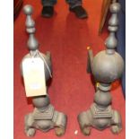 A pair of 19th century wrought iron andirons of typical knopped form, height 50cm