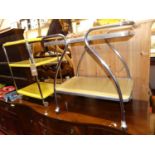 A 1960s tubular chrome, aluminium and laminate inset two tier tea trolley, length 74cm, together