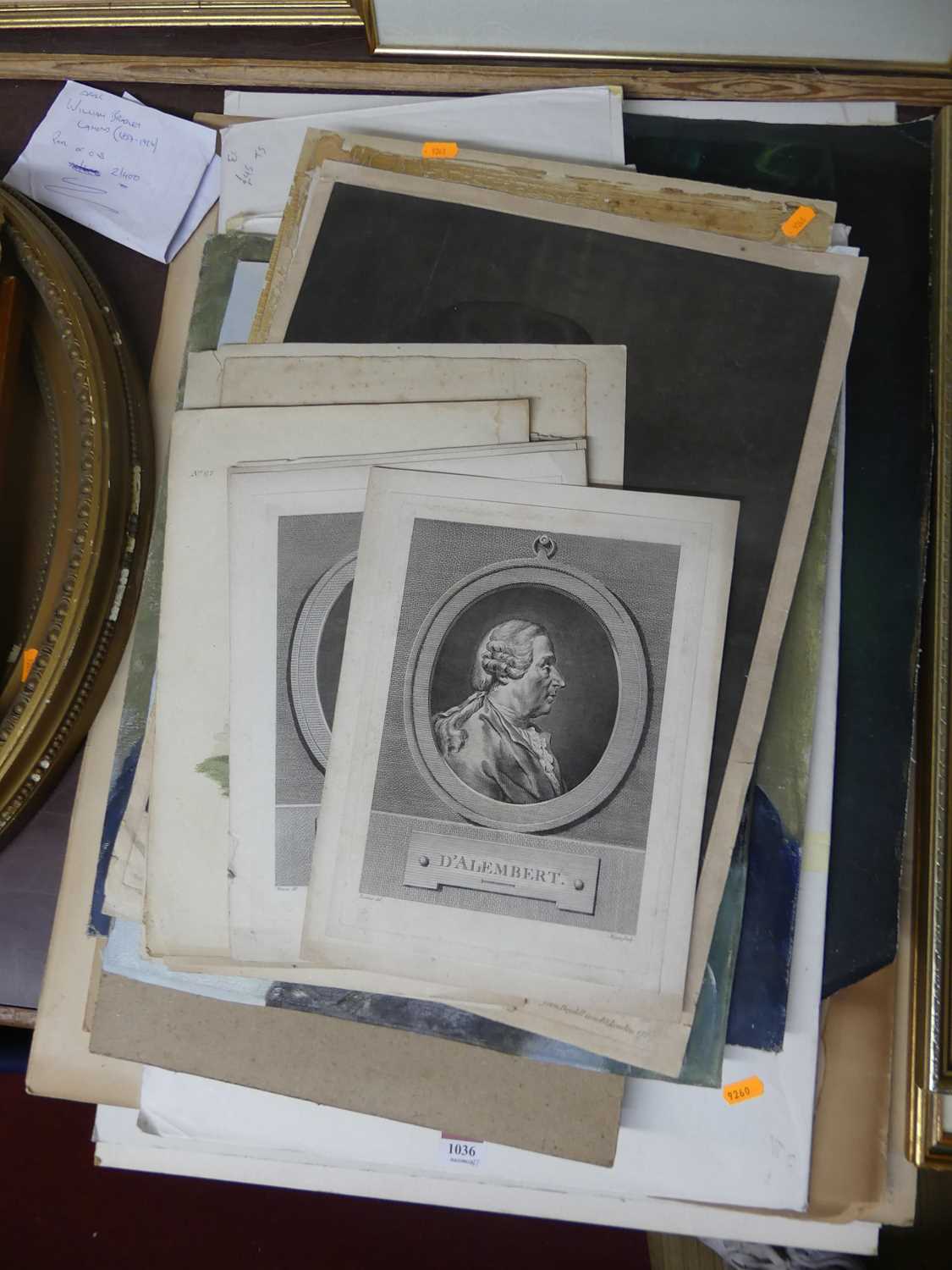 A collection of unframed pictures and prints to include portrait studies in oil, assorted engravings