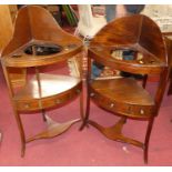 Two similar early 19th century mahogany corner three tier wash stands