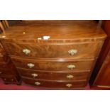 A Victorian mahogany and flame mahogany Scottish bowfront chest of four long drawers, with rounded