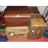 Two large canvas bound trunks and two faux leather suitcases (4)