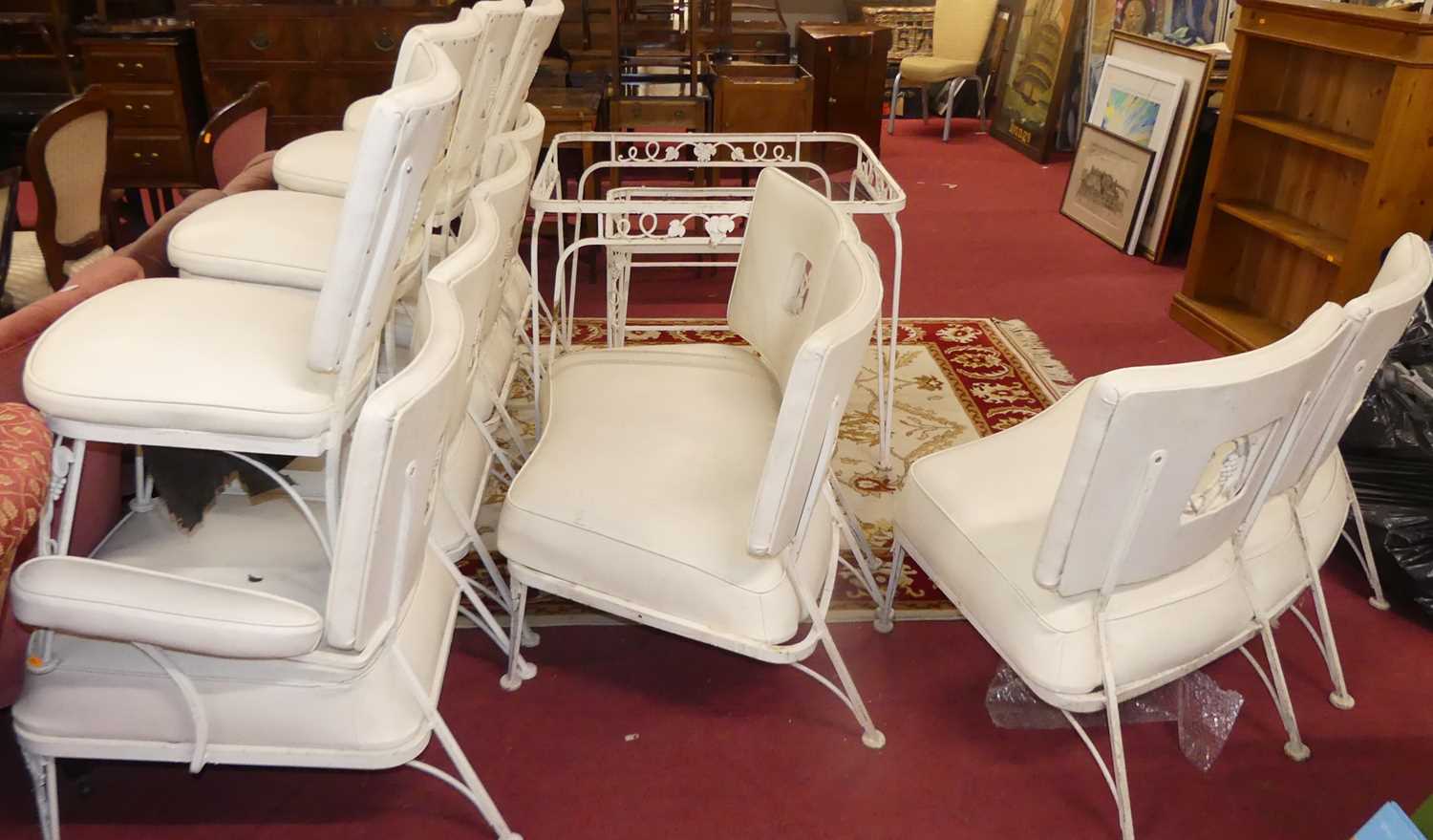 Lee Woodard & Sons of Michigan - a mid-20th century white painted wrought iron conservatory suite,
