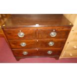 A small low early 19th century mahogany chest of two short over two long drawers, width 89cm