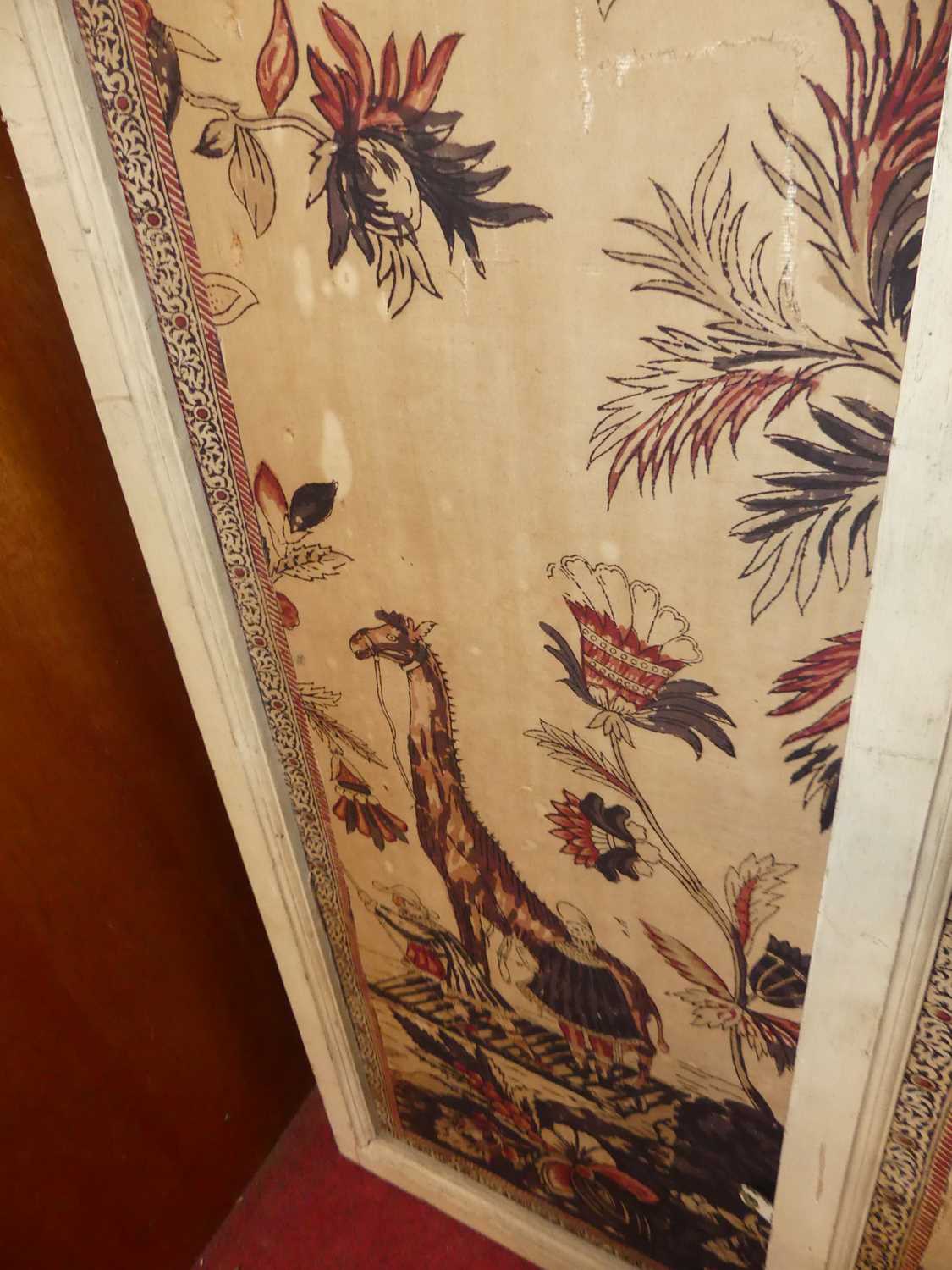A large pair of probably Japanese early 20th century framed linen fabric panels, each painted with - Image 3 of 21