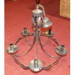 A contemporary burnished metal five light hanging electrolier, approx drop 45cm