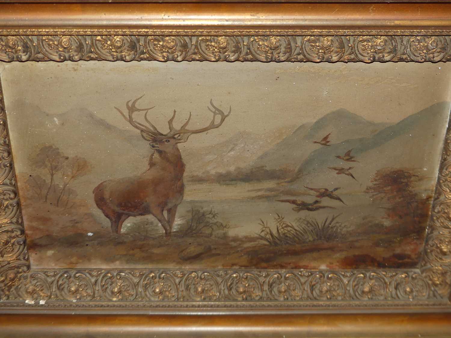 A pair of 19th century oil paintings on slate; river landscape scene and deer within a landscape - Image 4 of 4