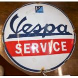 An enamel advertising sign for 'Vespa Service', dia.29cm