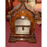 A mid Victorian figured walnut bracket clock case only, of ecclesiastical architectural form with