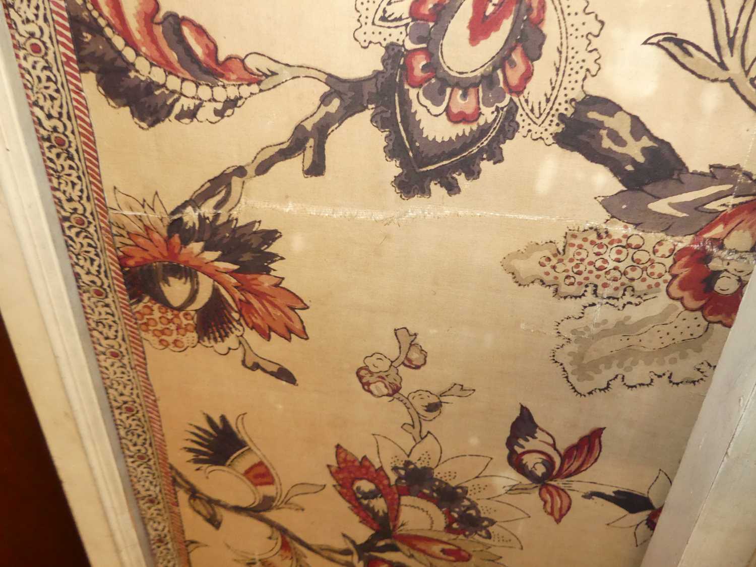 A large pair of probably Japanese early 20th century framed linen fabric panels, each painted with - Image 5 of 21