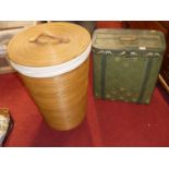 A softwood cylindrical laundry basket, and one other, a painted softwood linen box etc