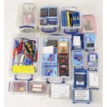 One box containing a large collection of various 00 gauge modelling spares, tools, decoders,