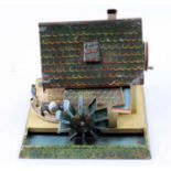 Doll, Germany, early steam toy accessory, water mill with hand or steam engine driven pulley to