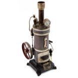 Bing Bavaria, fine quality vertical steam engine, single fixed cylinder with slip eccentric to steam