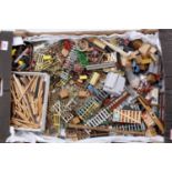 Large tray containing scenic items for 0-gauge, including fences, gates, loads, bricks, and more