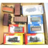 One tray containing a quantity of various boxed, loose and kit built 00 gauge and 0 gauge wagons and