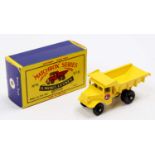 Matchbox Lesney No. 6 Quarry Truck, yellow body, with black plastic wheels, and 'Euclid' decals to