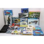 Two boxes of mixed scale plastic military and aircraft interest kits to include Revell, Airfix,