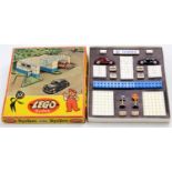 A Lego System original No. 1306 Car Show Garage Service Station, comprising of two VW Beetles,