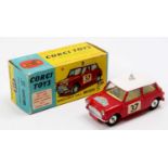 Corgi Toys No. 321 Monte Carlo BMC Mini Cooper S comprising red body with white roof, racing No.