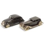 2 Triang Minic tinplate clockwork models comprising No. 5M Limousine, brown body, with white painted