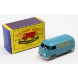 Matchbox Lesney No. 34 VW Panel Van in blue with metal wheels, silver trim, and "Matchbox