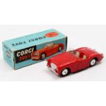Corgi Toys, 300 Austin Healey sports car, red body with cream seats, flat spun hubs, in the original